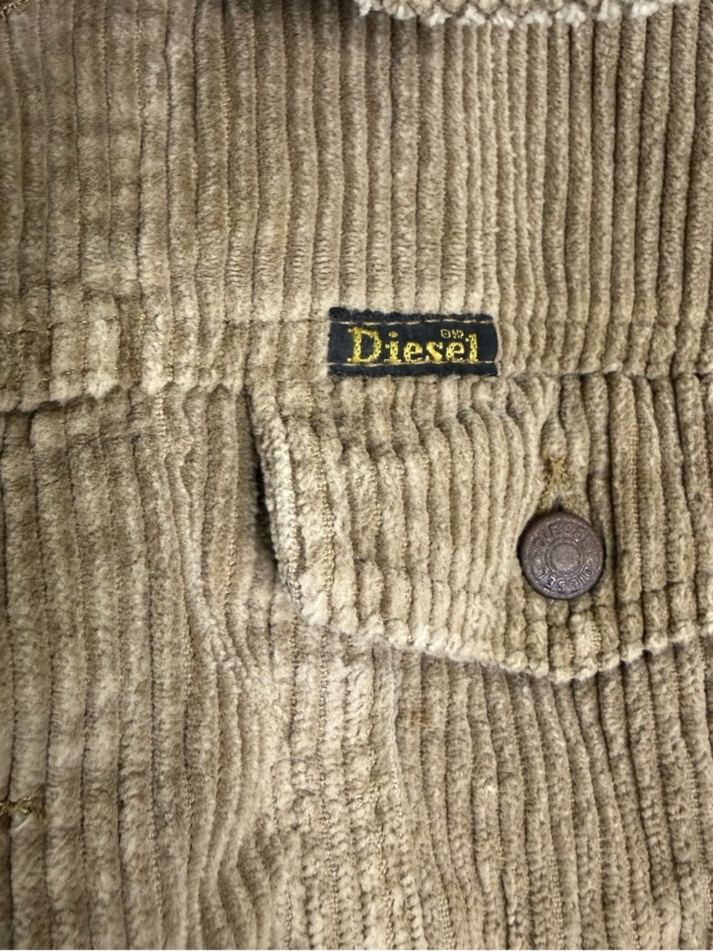 Diesel Corduroy Cropped Jacket Tan Cotton Size Medium Made in Italy Trucker Y2K - Picture 2 of 7